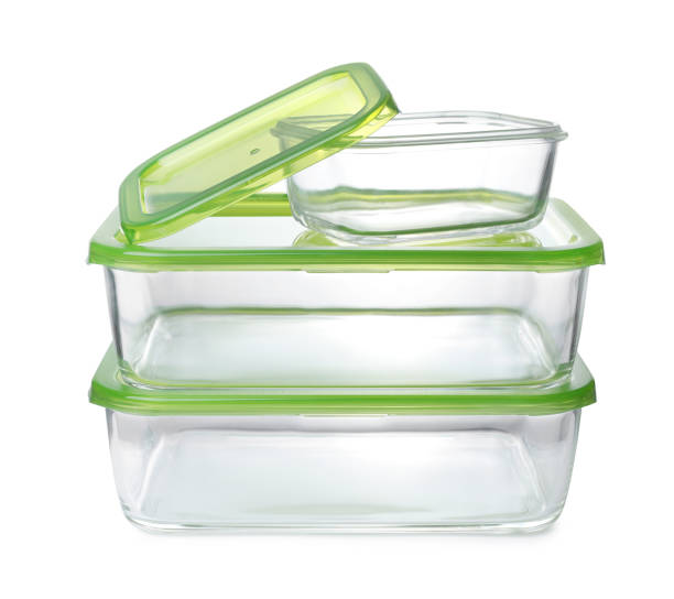 istock Empty glass containers for food on white background 1411381970