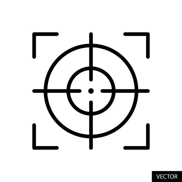 Target, Aim, Focus concept, Sniper crosshair, Calibration vector icon in line style design isolated on white background. Editable stroke. Target, Aim, Focus concept, Sniper crosshair, Calibration vector icon in line style design for website design, app, UI, isolated on white background. Editable stroke. EPS 10 vector illustration. crosshair stock illustrations