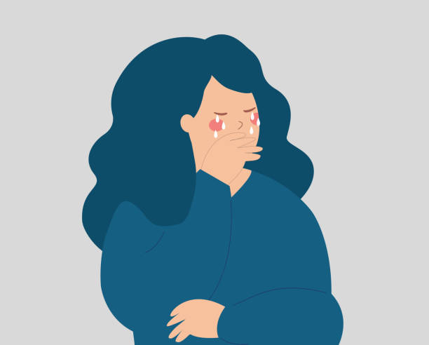 illustrazioni stock, clip art, cartoni animati e icone di tendenza di donna depressa che piange e si copre il viso. l'adolescente triste ha emozioni negative e prova stress, depressione. concetto di salute mentale. - violence women child abuse teenager