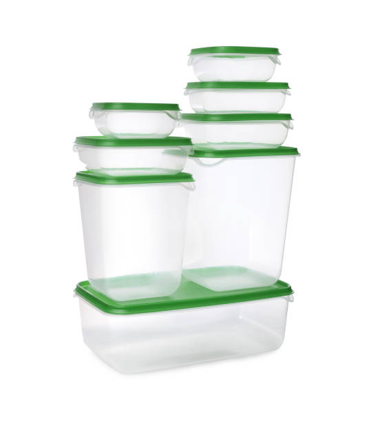 istock Set of empty plastic containers for food on white background 1411382166