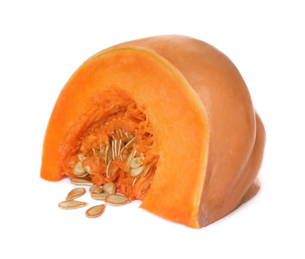 istock Slice of fresh ripe pumpkin isolated on white 1411382684
