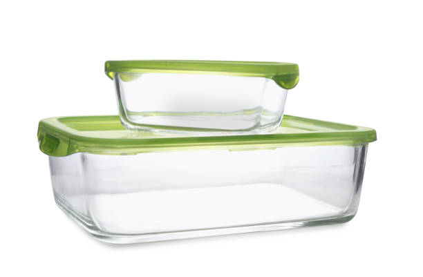 istock Empty glass containers for food on white background 1411382734