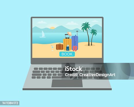 istock Travel And Online Booking Concept With Booking App On Laptop 1411384172