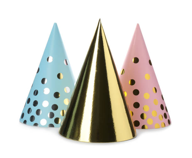 istock Bright party hats on white background. Festive accessory 1411385393