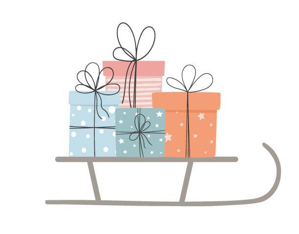 白い上に隔離されたギフトボックスとクリスマスそり。 - sleigh点のイラスト素材／クリップアート素材／マンガ素材／アイコン素材