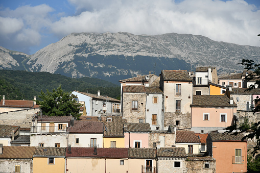 Panoramic view of Cansano, a medieval village in the Abruzzo mountains.