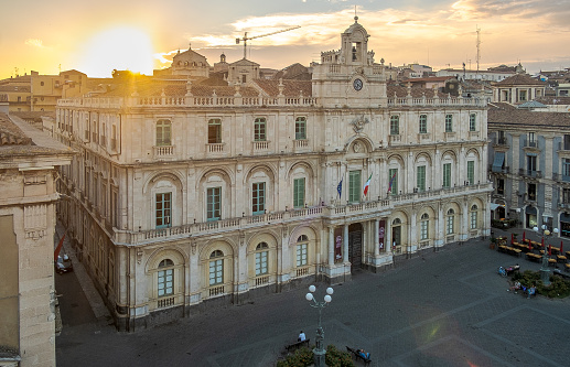 09-08-2020 Italy; The university palace along via Etnea in Catania, Sicily, Italy