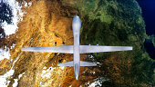 a military drone flies to your target point (3d rendering,this image elements furnished by NASA)