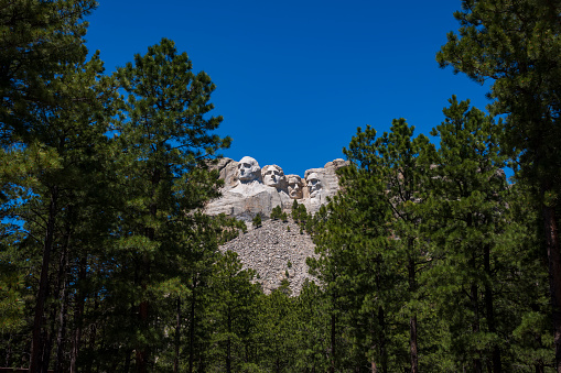 Mount Rushmore National Memorial depicts the U.S. presidents George Washington, Thomas Jefferson, Theodore Roosevelt and Abraham Lincoln are carved into Mount Rushmore in the Black Hills.