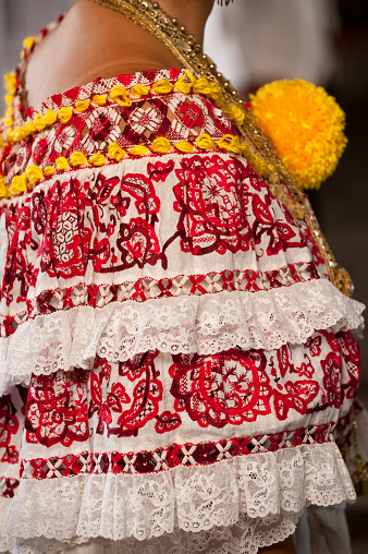 Pollera Panama Traditional Cloth At Carnival - stock photo