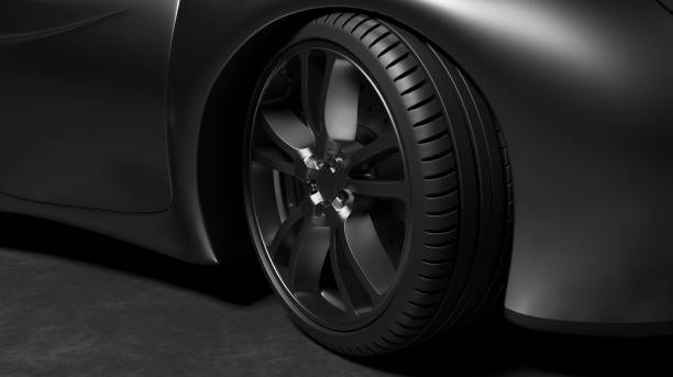 istock Glossy rims sport car in dark scene 1411399178