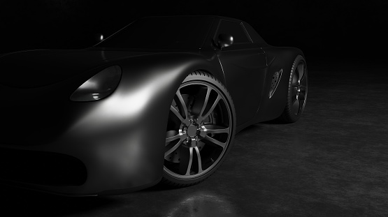 Metallic sport car in a black scene 3D rendering automotive vehicle wallpaper backgrounds