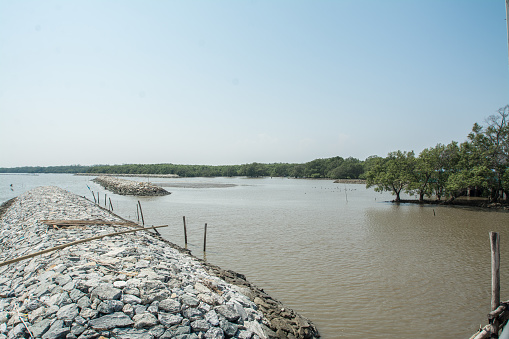 rock dam protect coastal erosion in bangpoo thailand