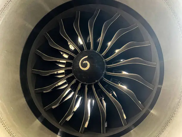 an turbine engine  of a boeing 737-800 Max looks clean up close after routine maintenance