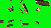 Bullets are falling on black background