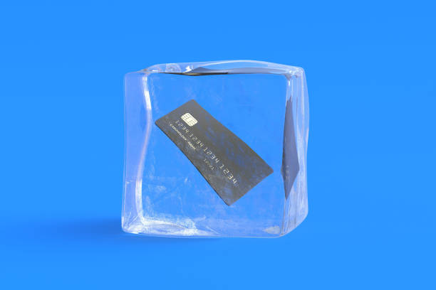 Credit card in ice cube. 3d illustration