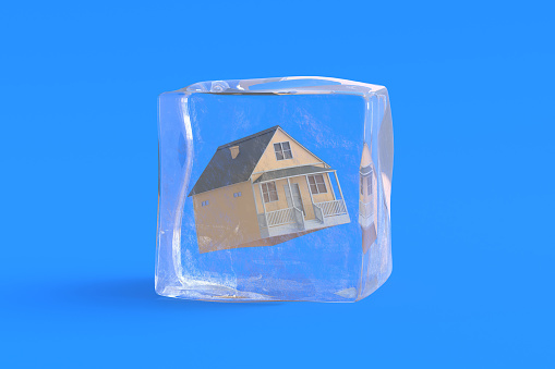 House in ice cube. 3d illustration