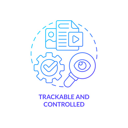 Trackable and controlled blue gradient concept icon. Easy to access. Customer service. Content making tip abstract idea thin line illustration. Isolated outline drawing. Myriad Pro-Bold fonts used