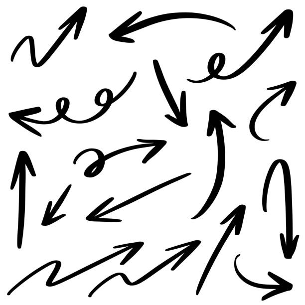 Set of Hand drawn vector arrows doodle on white background.design element vector illustration. Set of Hand drawn vector arrows doodle on white background.design element vector illustration. arrow symbol stock illustrations