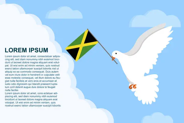 Vector illustration of Jamaica peace concept with text area, Dove of Peace bird with Jamaica flag, peace day template