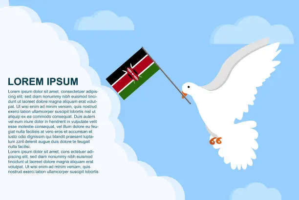 Vector illustration of Kenya peace concept with text area, Dove of Peace bird with Kenya flag, peace day template