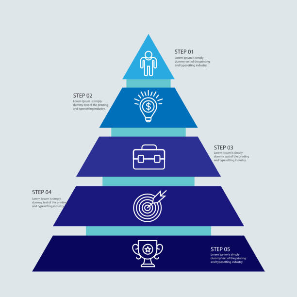 ilustraciones, imágenes clip art, dibujos animados e iconos de stock de infografía piramidal creativa con 6 opciones o pasos. plantilla para presentación de negocios - pirámide estructura de edificio