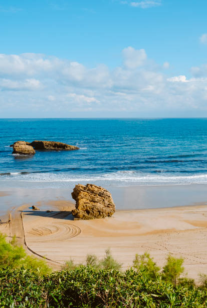 istock rock formations in La Grande Plage beach, Biarritz 1411414463