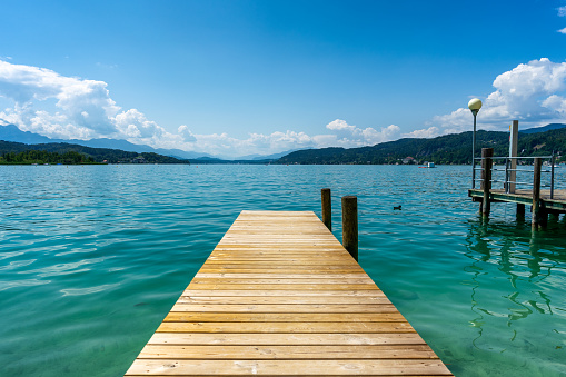 Dock at the Woerthersee in Carinthia, Austria