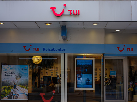 Basel, Switzerland - July 4 2022: Tui shop front. TUI is the largest leisure, travel an tourism company in the world
