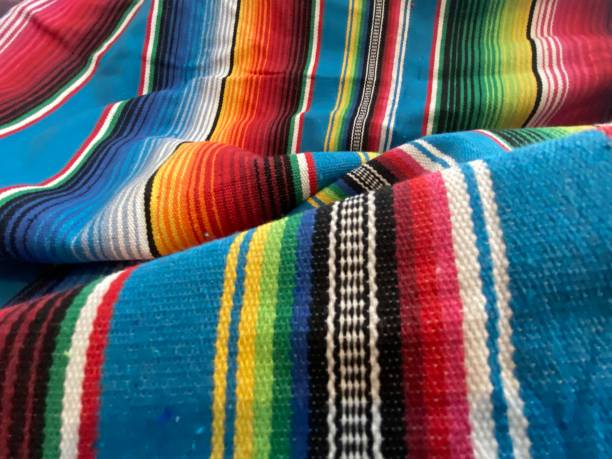 istock Mexican cinco de mayo poncho Mexico serape background backdrop dia de los Muertos Mexican falsa blanket rug sarape or zarape  fiesta traditional with stripes copy space backdrop - stock photo photograph 1411426429