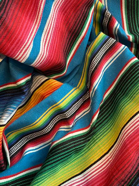 istock Mexican cinco de mayo poncho Mexico serape background backdrop dia de los Muertos Mexican falsa blanket rug sarape or zarape  fiesta traditional with stripes copy space backdrop - stock photo photograph 1411426459