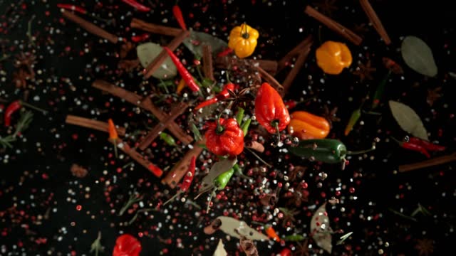 Super slow motion of rotating dry spices.