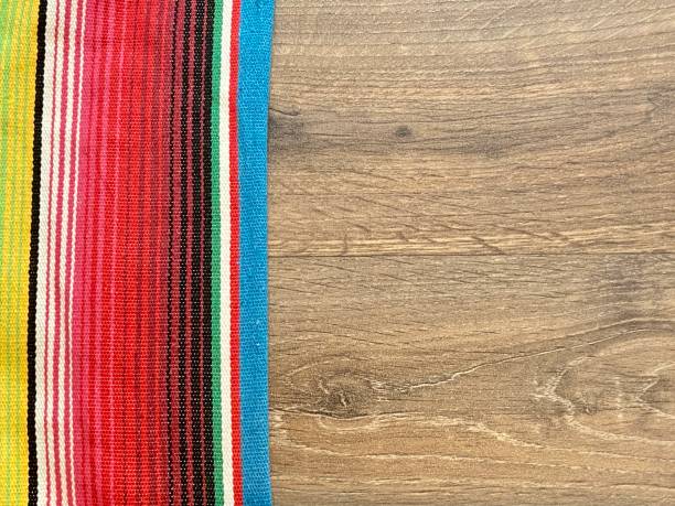 istock Mexican cinco de mayo poncho Mexico serape background backdrop dia de los Muertos Mexican falsa blanket rug sarape or zarape  fiesta traditional with stripes copy space backdrop - stock photo photograph 1411427160