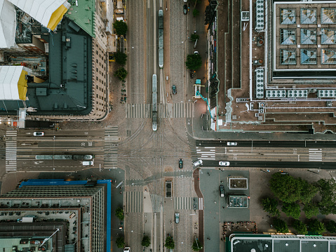 Series of various drone shots in different time around Helsinki shot in summer