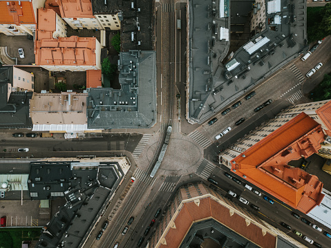 Series of various drone shots in different time around Helsinki shot in summer