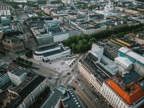 istock Drone view of road intersection in Finland, Helsinki 1411428244