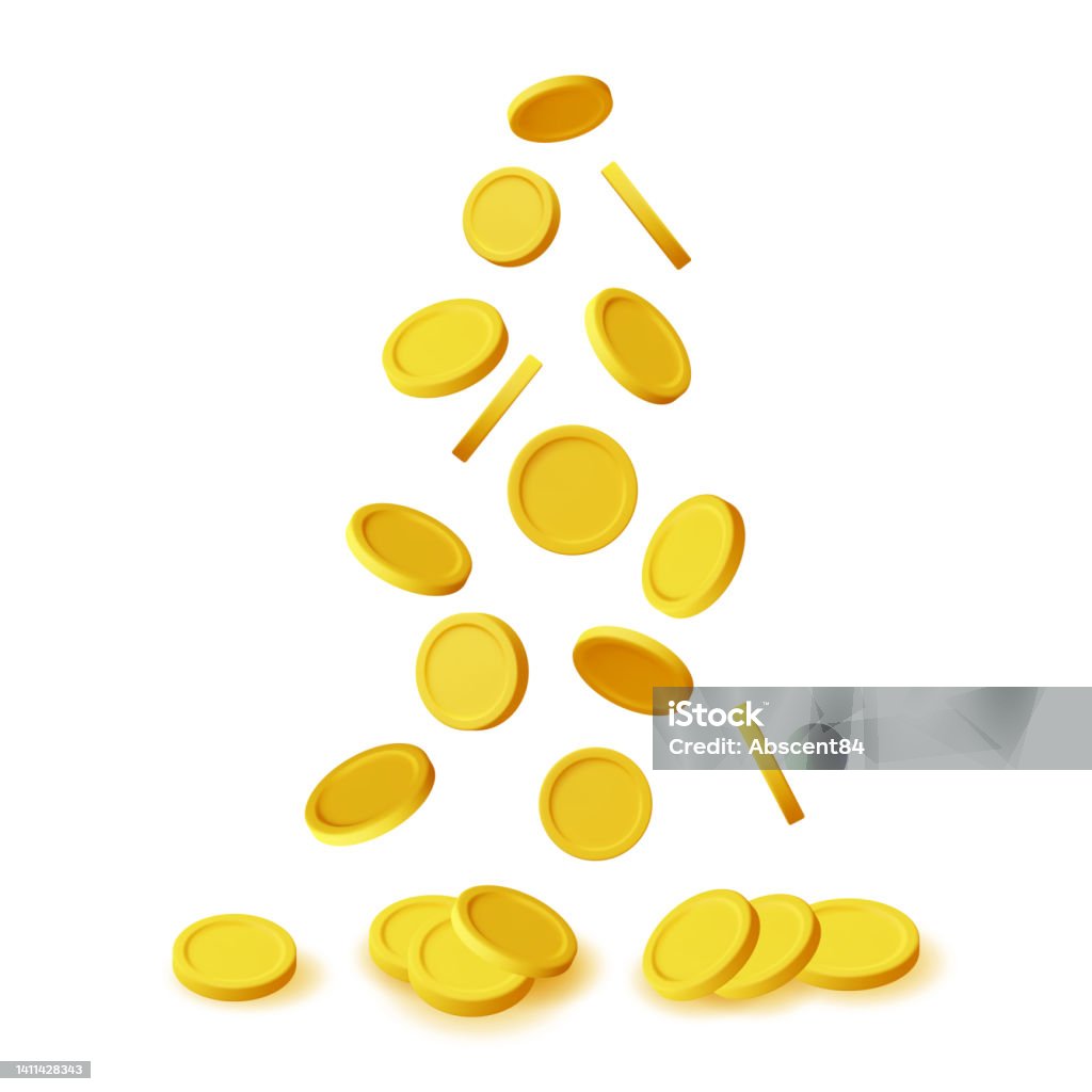 Gold Figure Raining Money 3d Falling Gold Coins Isolated Money Rain Stock Illustration - Download ...
