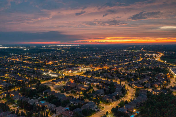 Aerial view of Rutherford road and Islington Ave. on July 1st Canada Day, Residential district in Woodbridge, Vaughan stock photo