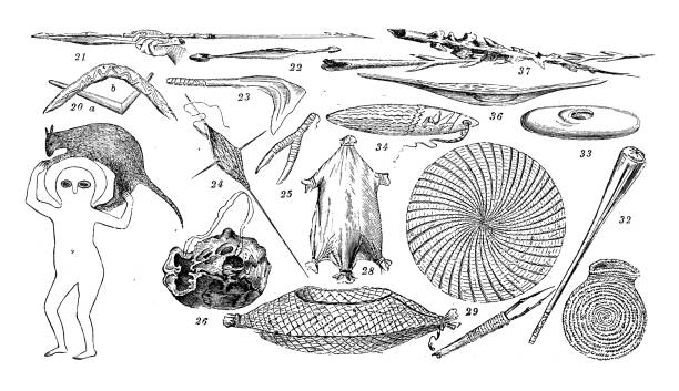 アンティークイラストレーション、民族誌、先住民族の文化:オーストラリアのアボリジニの道具 - australia people antique old fashioned点のイラスト素材／クリップアート素材／マンガ素材／アイコン素材