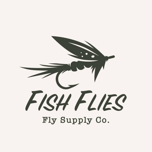 Fly fishing hook icon Fly fishing hook icon. Fly tying artificial feather lure emblem. Freshwater fish flies symbol. Vector illustration. fishing bait stock illustrations
