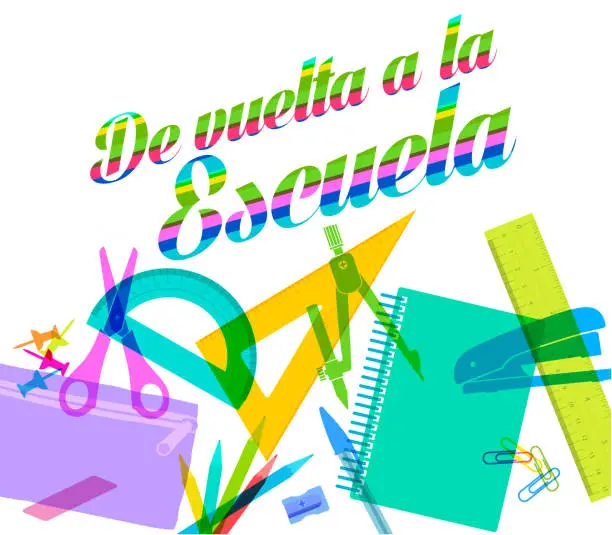Vector illustration of Back to school in Spanish, De vuelta a la Escuela.
