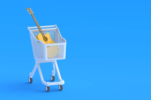 Guitar in market cart. Copy space. 3d render