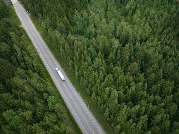 istock Container truck along a scenic road 1411434347