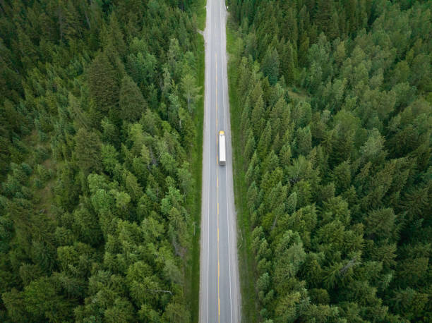 istock Container truck along a scenic road 1411434523
