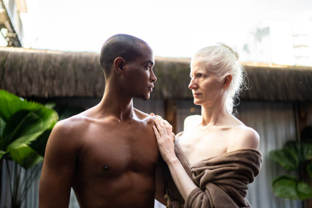 Multiracial couple at a spa