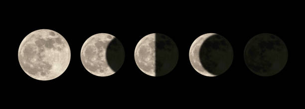 moon phases night space astronomy and nature moon phases sphere shadow. the whole cycle from new moon to full moon. - moon change eclipse cycle imagens e fotografias de stock