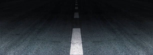 istock Asphalt road texture background, black tarmac surface with white marking stripes, Transport urban background, and Dark street texture detail. 1411436082