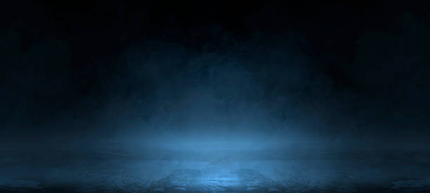 istock Empty dark abstract cement wall and studio room with smoke float up the interior texture for display products wall background. 1411436256