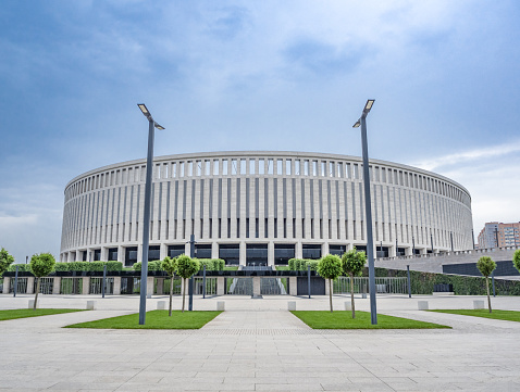 February 27, 2022 - Berlin, Germany: Exterior of Mercedes Benz Arena in Berlin.Popular place for cultural entertainment,tourist attraction in a cloudy day