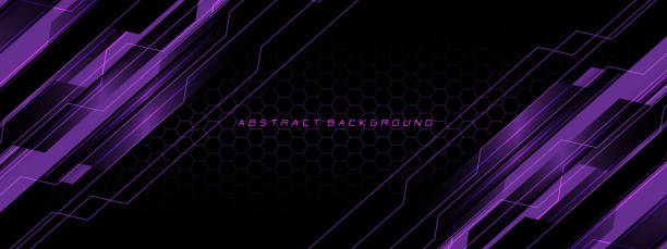 istock Abstract violet neon cyber circuit futuristic technology geometric on black hexagon mesh design modern background vector 1411442152